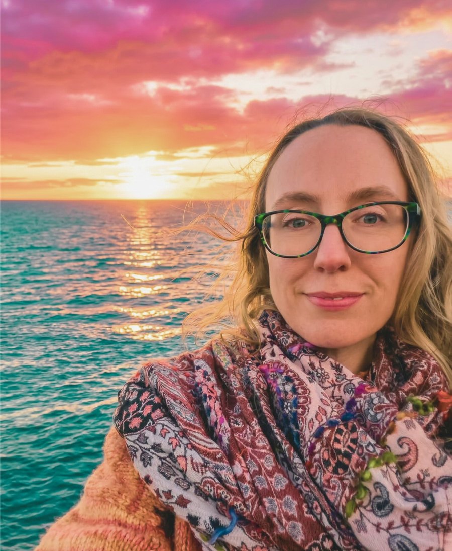 Anneliese at sunset by the sea
