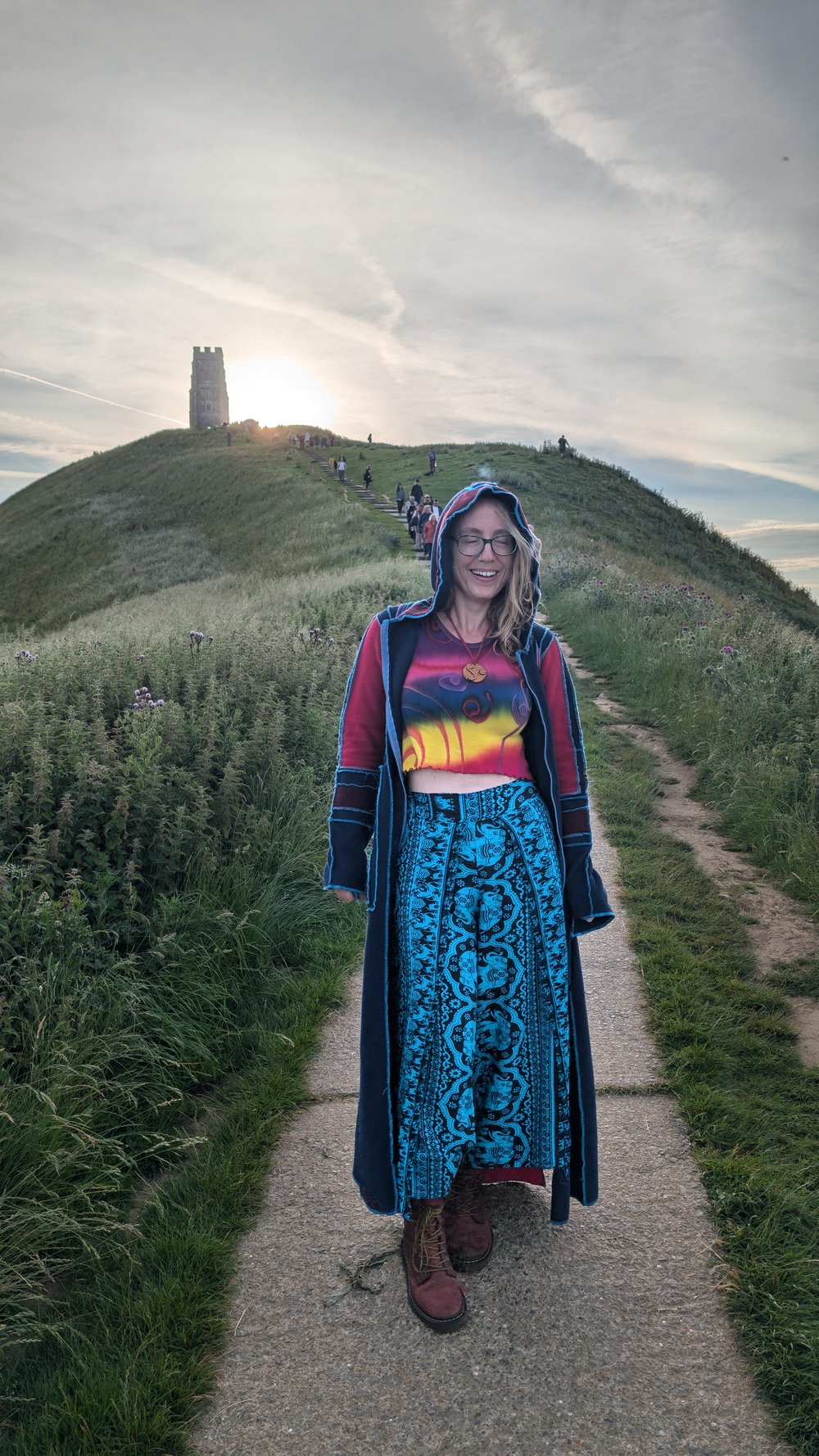 Anneliese on the path to Glastonbury Tor at sunset